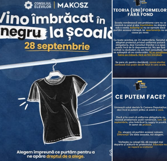 Elevii nu vor uniforme obligatorii. Consiliul Național al Elevilor solicită tuturor parlamentarilor să respingă proiectul privind introducerea uniformei școlare obligatorii