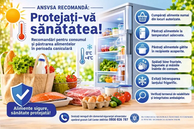 Recomandările ANSVSA pentru consumul şi păstrarea alimentelor în perioada caniculară – Protejaţi-vă sănătatea!