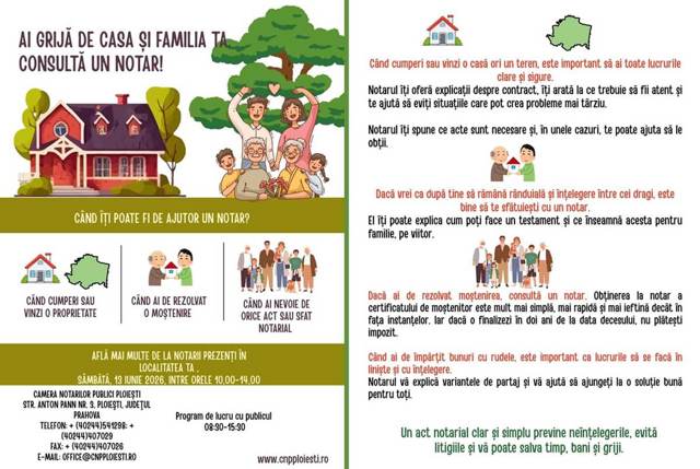 Caravana Notarială. Campania Camerei Notarilor Publici Ploiești ajunge la Blejoi, Florești și Lipănești