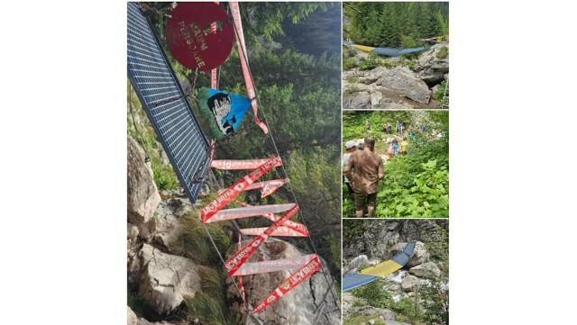 FOTO 📸 Acces restricționat în Bucegi, către Lacul Scropoasa și Cascada 7 Izvoare, după ruperea podului de la Zănoaga