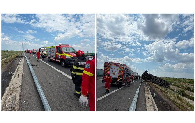 UPDATE. Accident pe A7 Ploiești - Buzău, la Dumbrava. Sunt implicate un un camion și un autoturism în care se afla și un copil