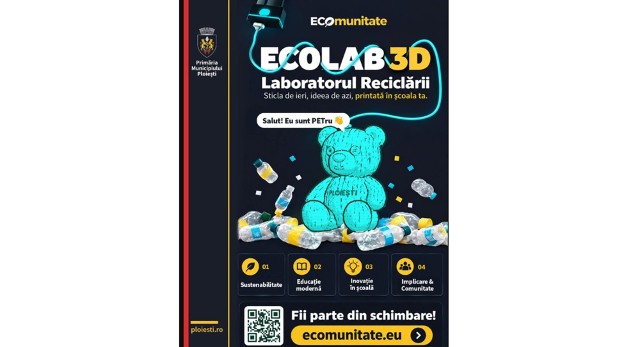 Trei școli din Ploiești vor fi dotate cu imprimante 3D, în cadrul proiectului „EcoLab – Laboratorul Reciclării”